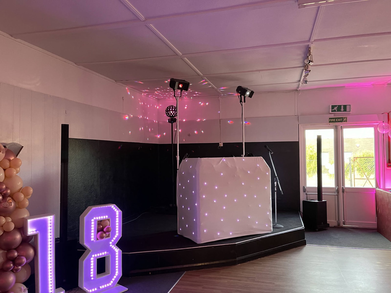 Banstead Athletic FC · A white booth and pink uplighting, ready for an eighteenth birthday