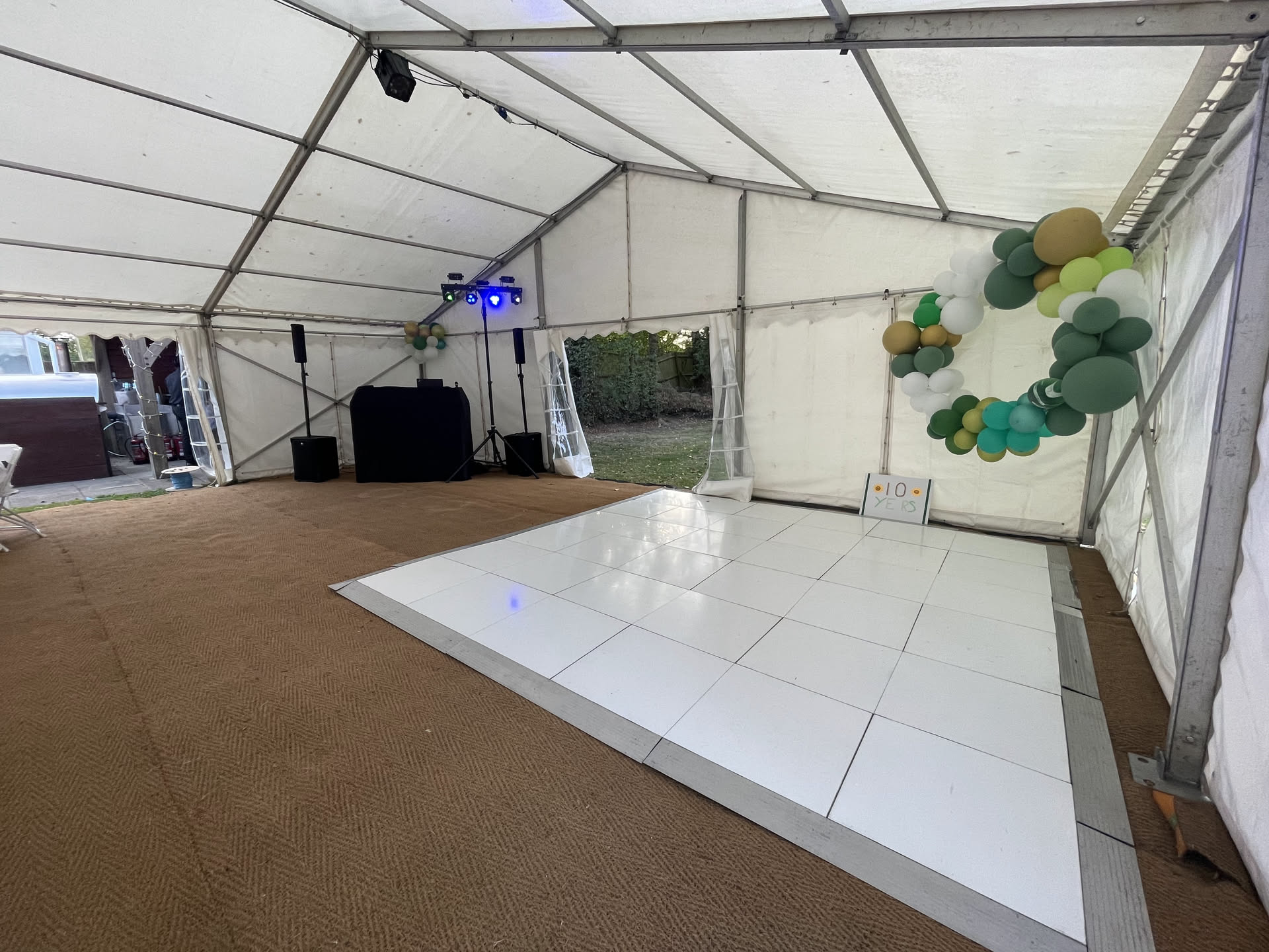 The Maple Manor Hotel · A birthday marquee and dance floor, ready for the celebration