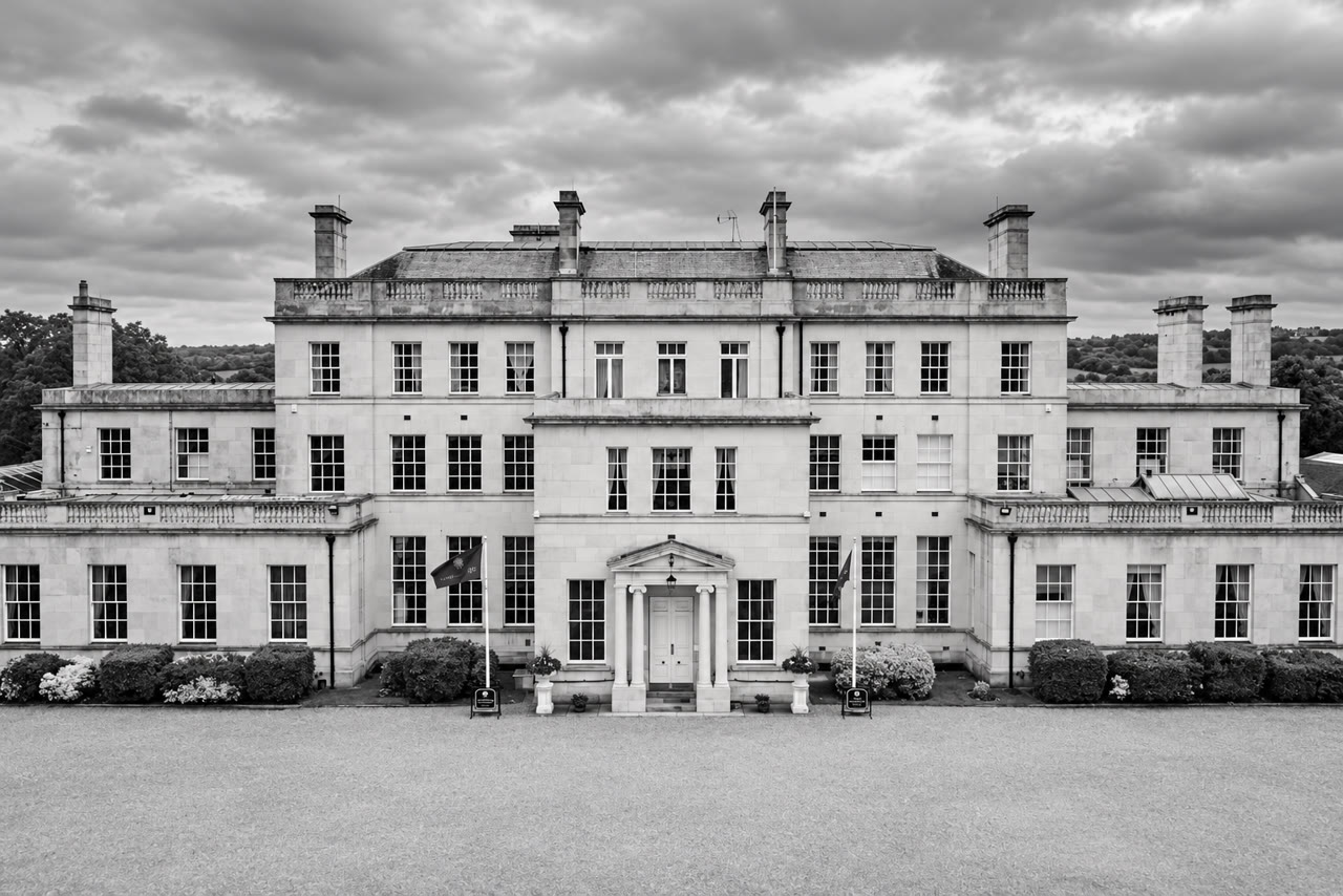 Soft monochrome venue view of Addington Palace