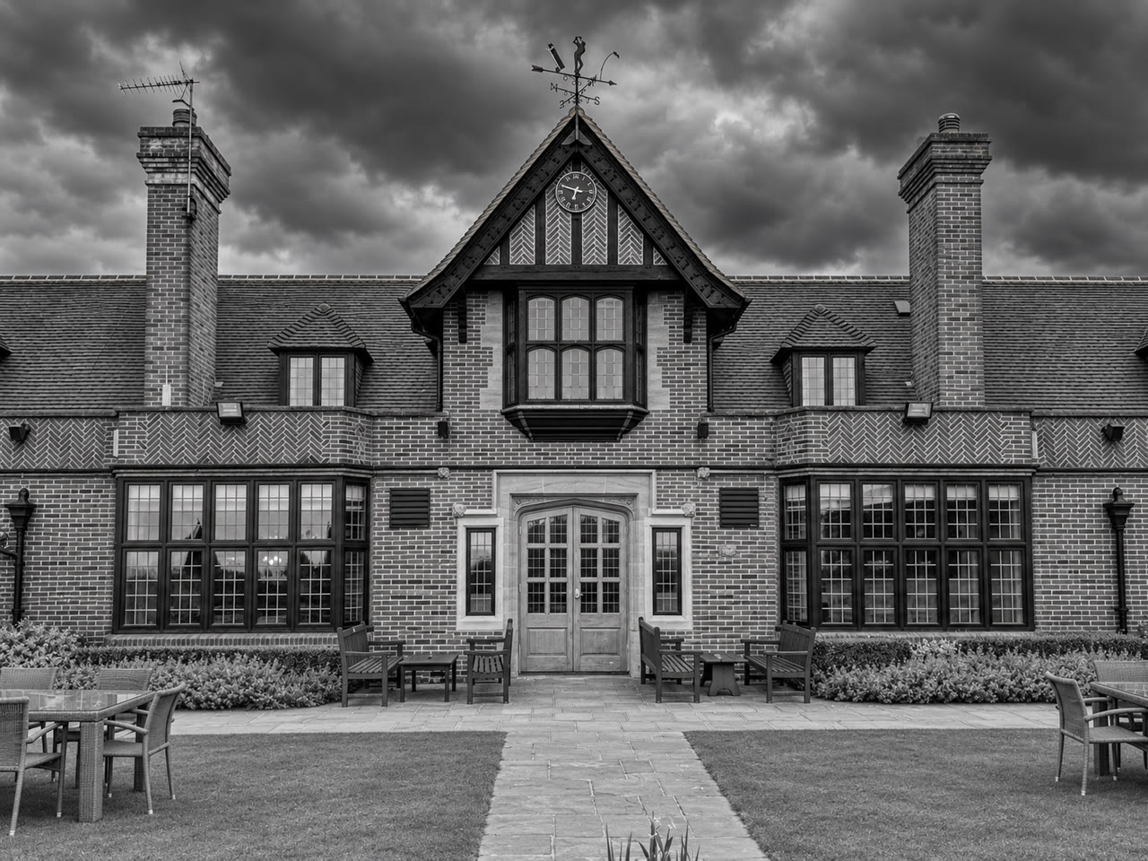 Soft monochrome venue view of Cuddington Golf Club