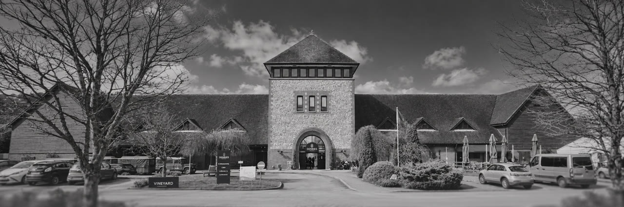 Soft monochrome venue view of Denbies Wine Estate