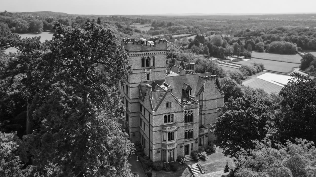 Soft monochrome venue view of Nutfield Priory Hotel & Spa