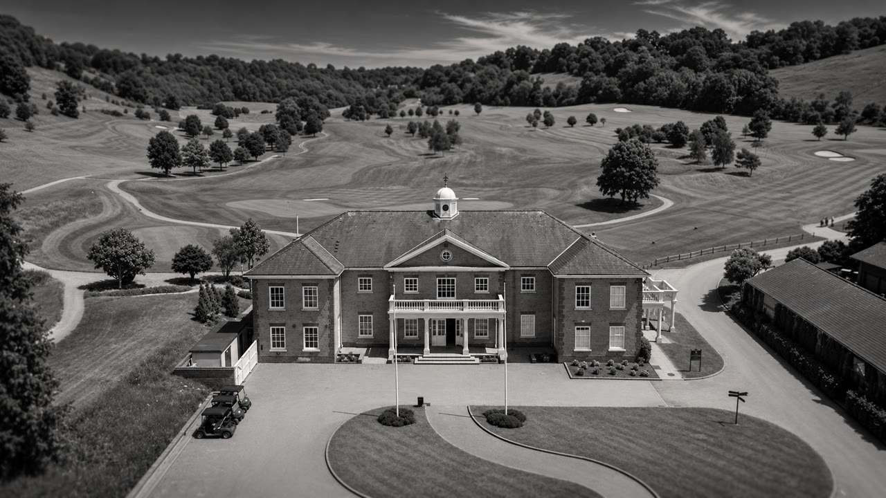 Soft monochrome venue view of Woldingham Golf Club